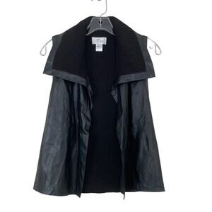 Circles Black Ribbed Knit Faux Leather Vest Sz L